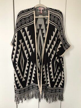 Like New - Black off white Western Vibe Lightweight Cardigan Sweater - Size S